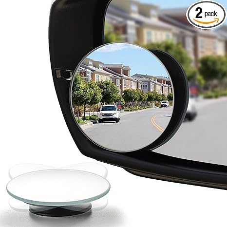 LivTee Blind Spot Mirror, 2" Round HD Glass Frameless Convex Rear View Mirrors Exterior Accessories with Wide Angle Adjustable Stick for Car SUV and Trucks, Pack of 2