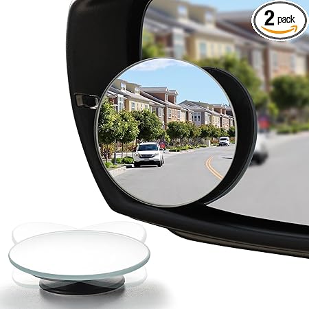 LivTee Blind Spot Mirror, 2" Round HD Glass Frameless Convex Rear View Mirrors Exterior Accessories with Wide Angle Adjustable Stick for Car SUV and Trucks, Pack of 2