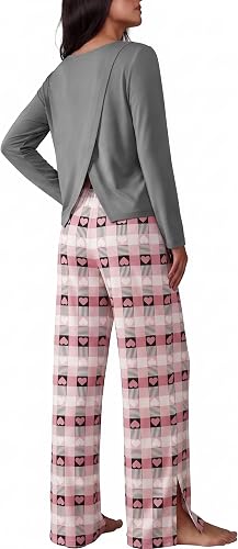 Ekouaer Women's Pajamas Sets Long Sleeve Lounge Sets Cross Split Back Pjs