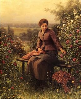 Seated Girl with Flowers by Daniel Ridgway Knight - 16" x 20" Premium Canvas Print