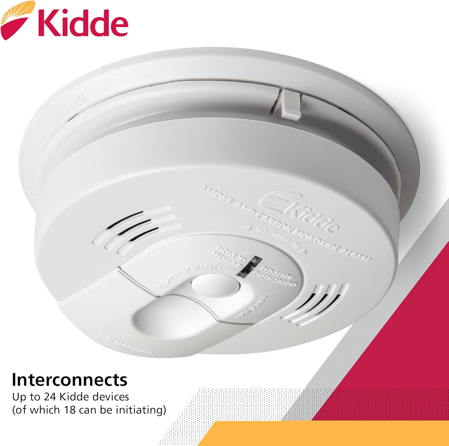Kidde Smoke & Carbon Monoxide Detector, Hardwired, Interconnect Combination Smoke & CO Alarm with Battery Backup, Voice Alert - - 