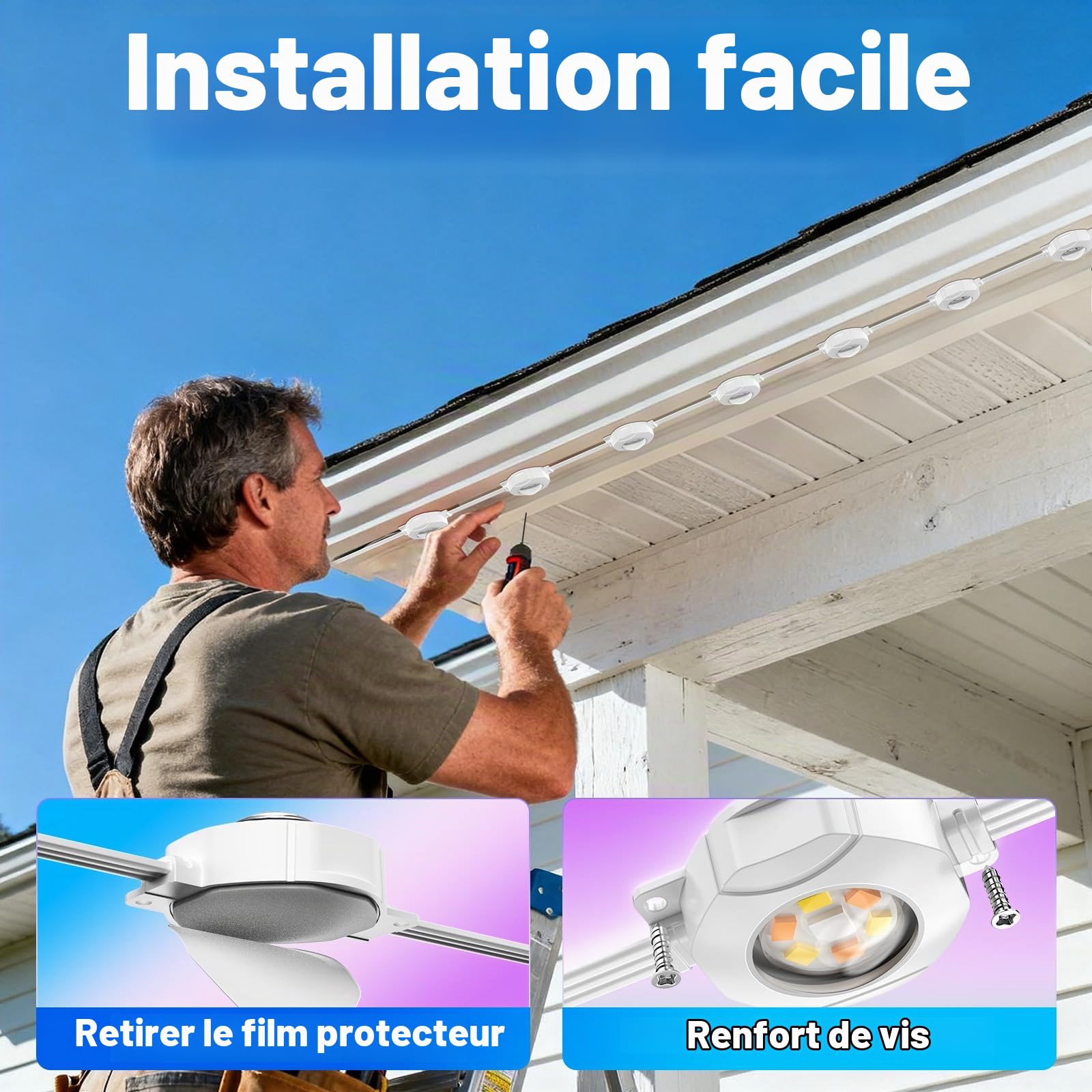 Éclairage Extérieur Permanent 30M Light RGBCW (2700K-6500K) Guirlande Lumineuse Intelligente pour les Fêtes de Jardin de Décoration de Noël et l'éclairage Quotidien IP67 Blanc