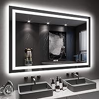 Vista 75 de Loaao Espejo de baño con LED y luces, 30 x 36 pulgadas, antiempañamiento, regulable, retroiluminación RGB, iluminación frontal, espejo de tocador