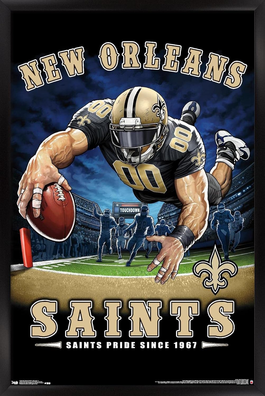 Trends International NFL New Orleans Saints - End Zone 17 Wall Poster, 14.725" x 22.375", Black Framed Version