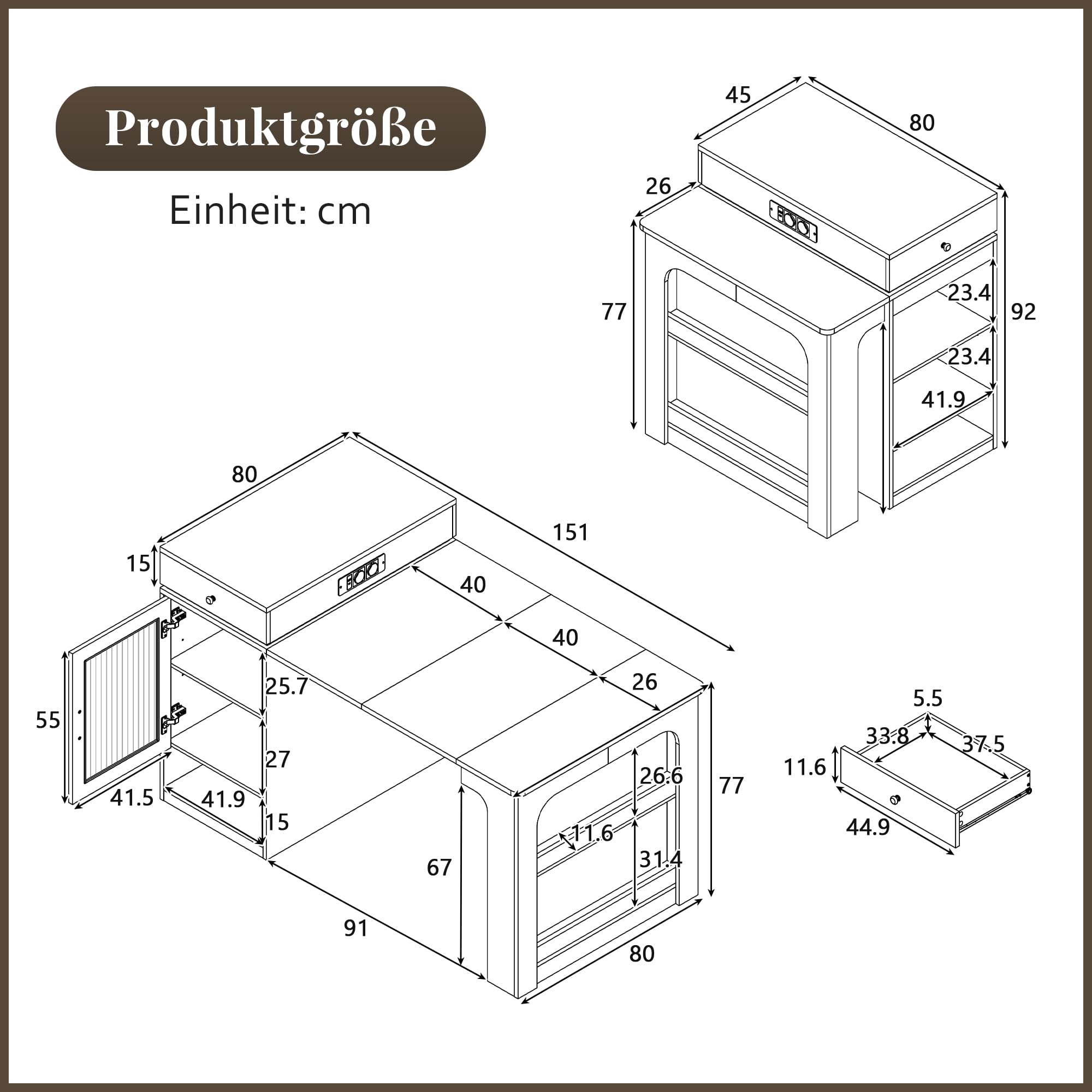 Isola da cucina con ruote, Tavolo da pranzo allungabile con piano smontabile, tavolo bar con prese elettriche, serve come isola da cucina, credenza, credenza o tavolo bar per cucina e sala da pranzo