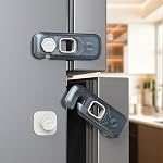 2 Pack Child Proof Refrigerator Lock, Fridge Locks for Kids with Sticky Adhesive Pads, Child Safety Locks for Doors, RV Refrigerator, Oven Lock Child Safety Baby Cabinet Locks(Grey)