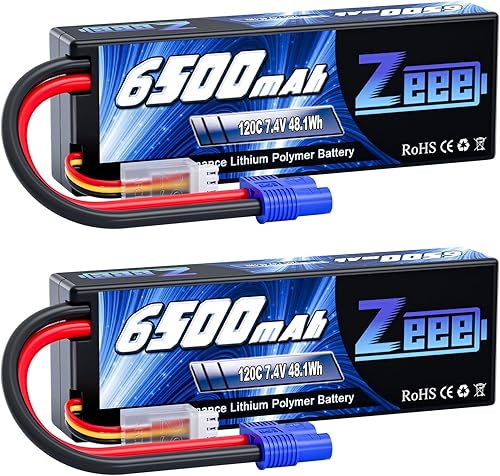 Zeee 2S Lipo Battery 6500mAh 120C 7.4V - Batería rígida con conector EC3 para vehículos RC, automóvil, camión, camión, camión a escala 110, modelos