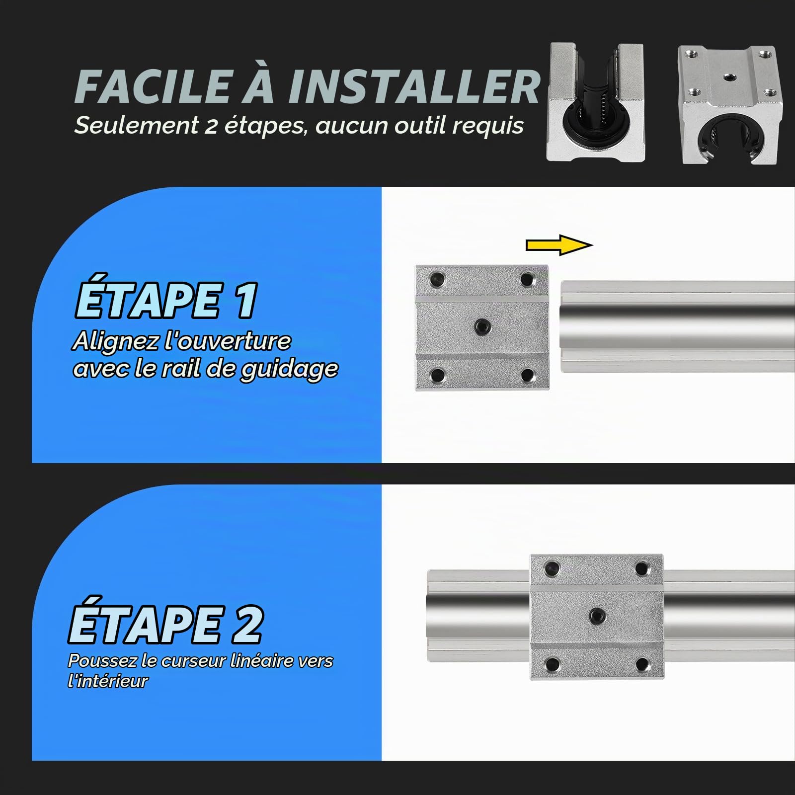 SWAWIS SBR12UU Rails de Guidage Linéaires Kit - Comprend 2x 500mm Rails Linéaires 4x Blocs de Roulement et 20x Vis de Montage, Aluminium Matériau, pour Machines Appareils électroniques CNC