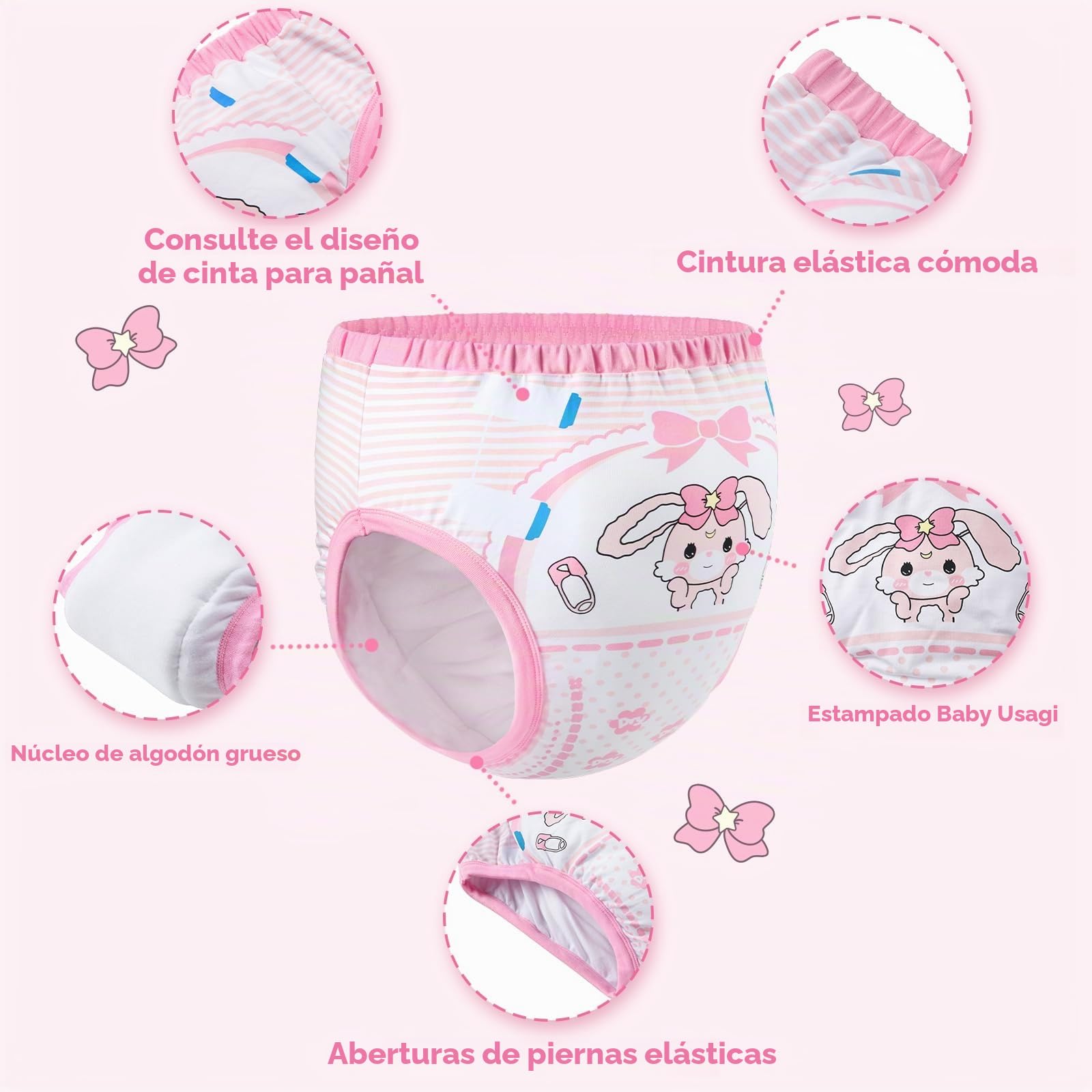 LittleForBig Ropa interior de algodón suave Pantalones de entrenamiento reutilizables cómodos lavables para adultos - Baby Usagi