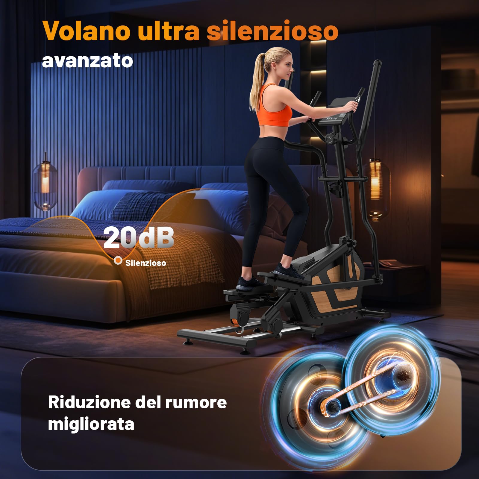 Ellittica da Casa, Ellittiche Ultra Silenzioso Resistenza Magnetica 16 Livelli, Macchina Ellittica con Volano 10kg, Passo di 45cm, App Proprietaria Monitor LCD, Capacità di Carico 150kg