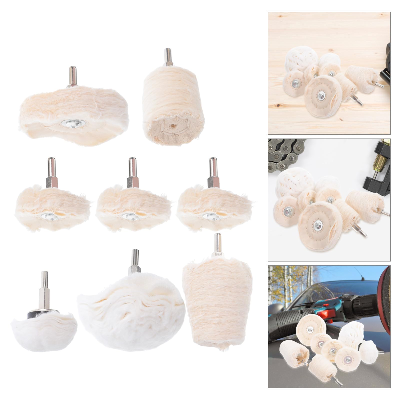 Homoyoyo Set 8 Panni Lucidanti in Cotone Gambo Esagonale 6mm per Auto e Superfici Metalliche, Ruote Lucidanti per Rimuovere Graffi e Macchie, Kit Strumenti Lucidare Auto Professionale