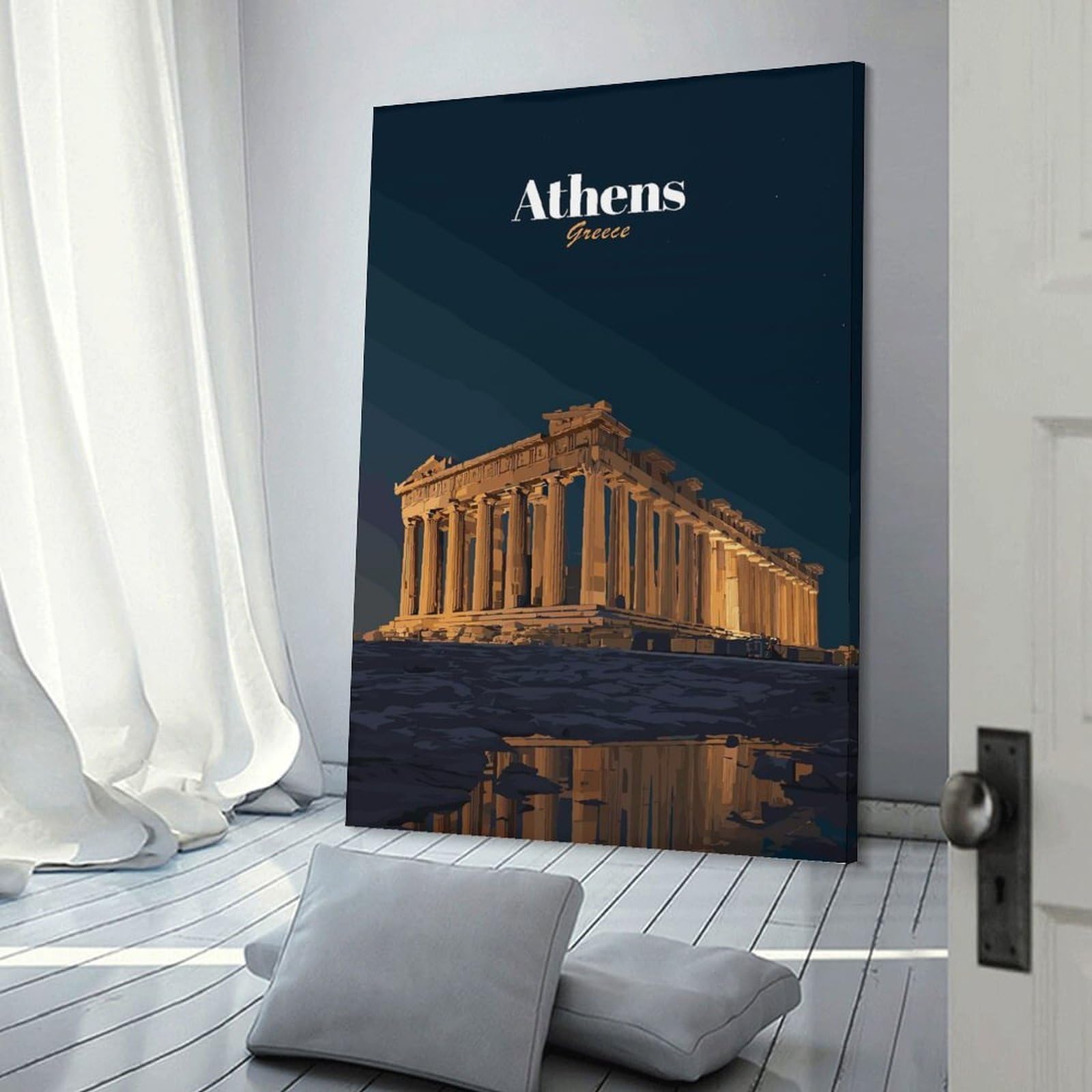 Junmoney Decorative Wall Artwork Athens Parthenon at Dusk, 24x36inch(60x90cm), for Corridors, Hallways Or Apartment Entries, Wall Decor to Refresh Empty Corners