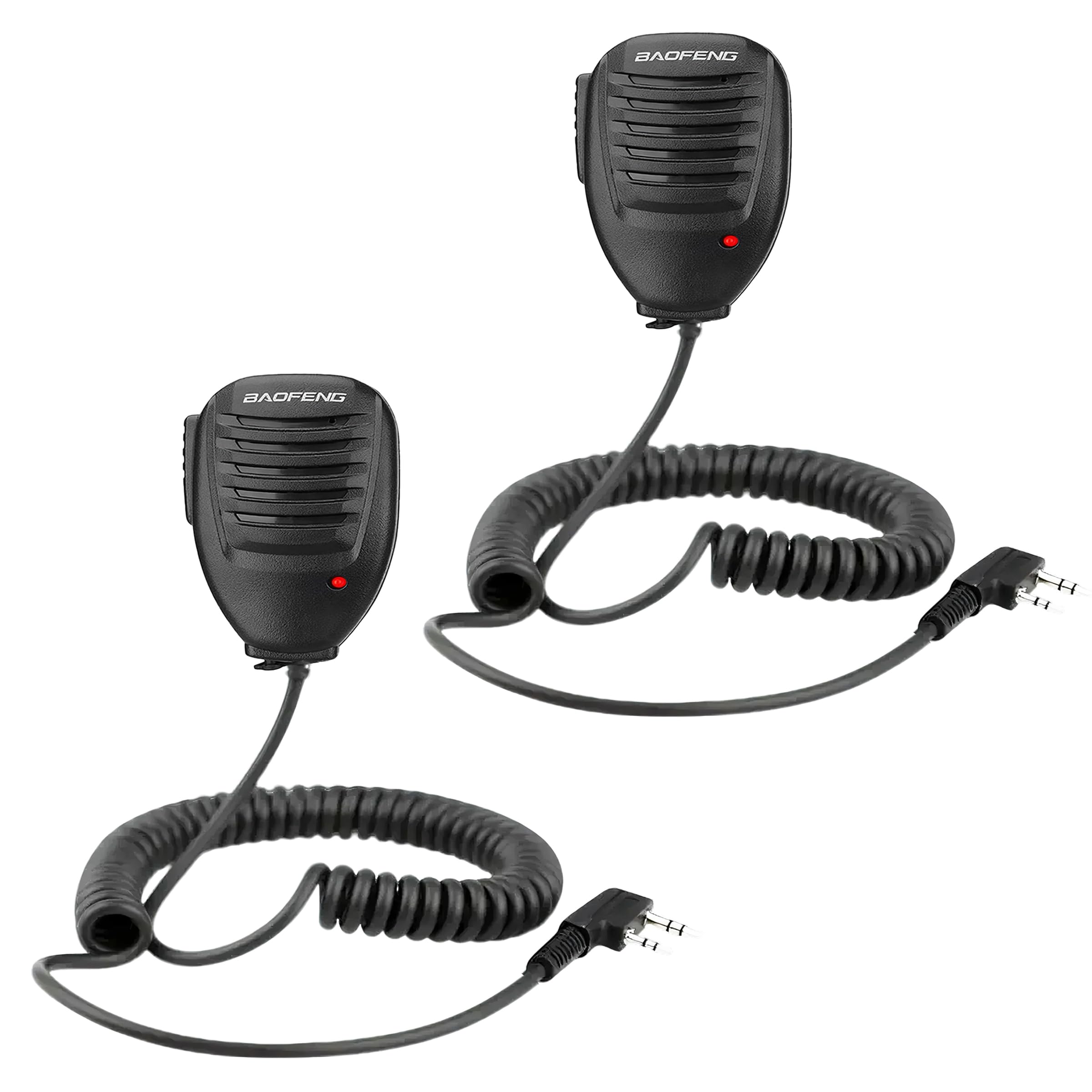 BAOFENG speaker microphone with coiled cable, showing cable length of 20 inches and coil length of 11 inches.