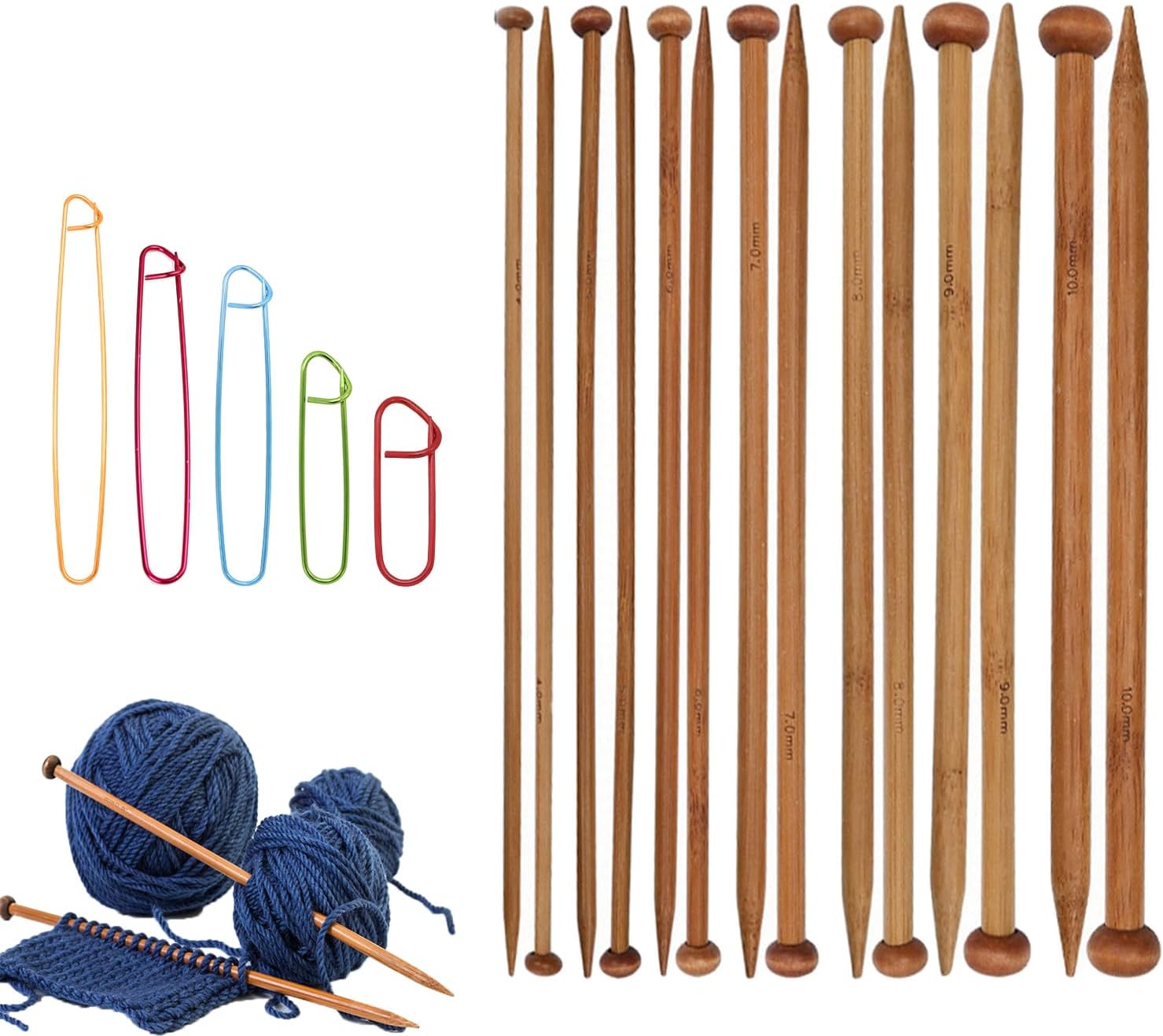 7 Pairs Bamboo Knitting Needles Set, Bamboo Natural, Long Wooden Knitting Needles, Single Point Straight Wood Needles, Wooden Knitting Needles for Beginners for Making Sweater, Shawl, Scarf
