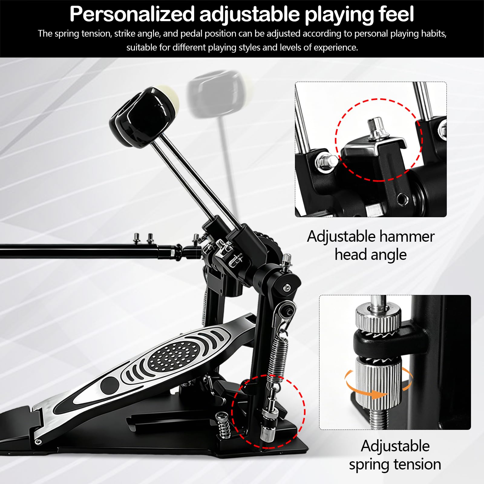 Doble Pedal Bombo para Batería, Pedal Doble Profesional con Transmisión de Doble Cadena Accesorios de Percusión para Batería de Jazz y PrácticaIncluye Barra de Conexión y Llaves de Ajuste
