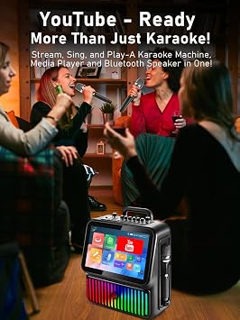 Karaoke Machine,Portable Bluetooth Karaoke Speaker with 2 Wireless Microphones,DJ Lights for Home Party Gathering, Karaoke Microphone Wireless PA System Supports