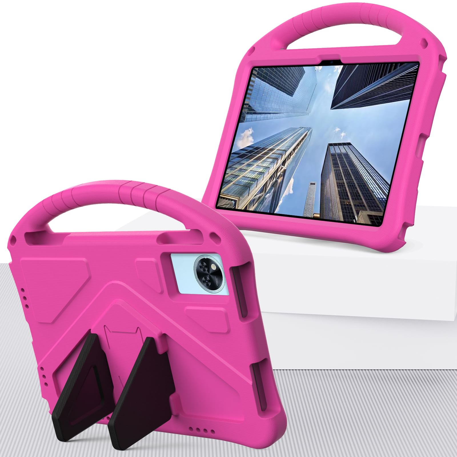 Compatibile con Doogee U11 2025, custodia protettiva leggera compatibile con tablet Doogee U11 per bambini, custodia protettiva con supporto con tracolla (rosso rosa)