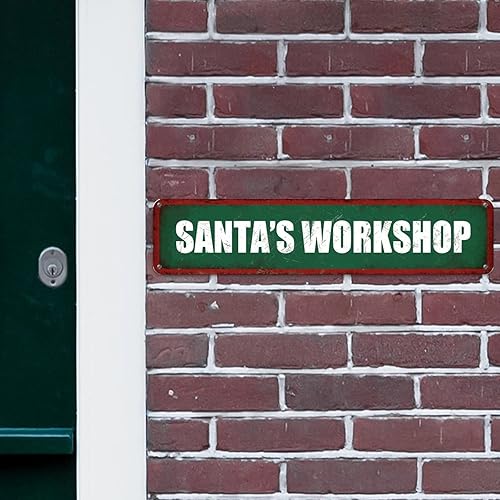 Vista 65 de Santa's Workshop North Pole Street Letreros personalizados de metal para exteriores, letrero de metal de bienvenida para Navidad, decoración