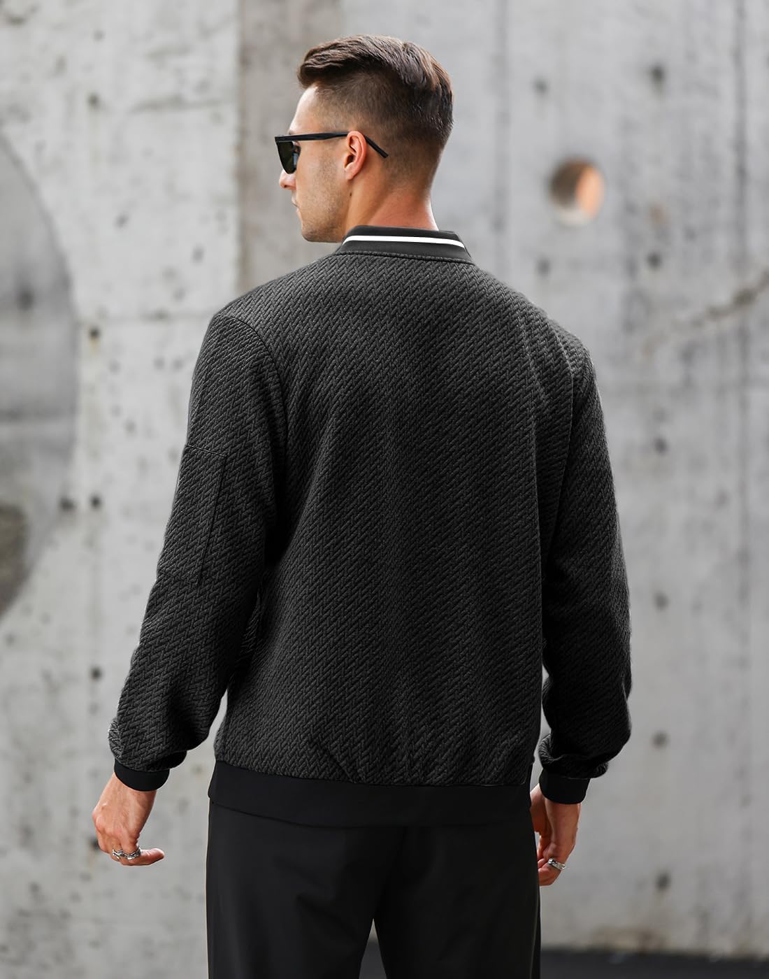 Mens Casual Jacket Loose Fit Lightweight Jacket Varsity Bomber Jacket with Zipper - Image 3