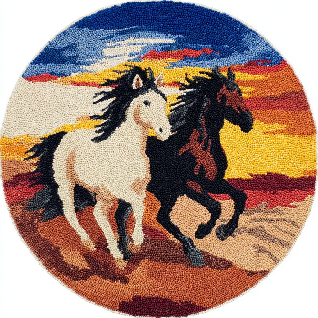 AMBATTERY Round DIY Latch Hook Rug Kits,Animal Horse