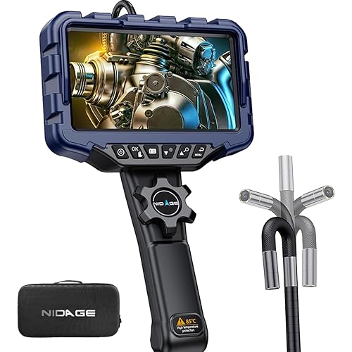 NIDAGE Two-Way Articulating Endoscope Camera with Light: 7'' IPS Borescope with Articulated Snake Head and 5.3FT Cable 1080P Waterproof Industrial Inspection Camera for Auto Mechanics Wall