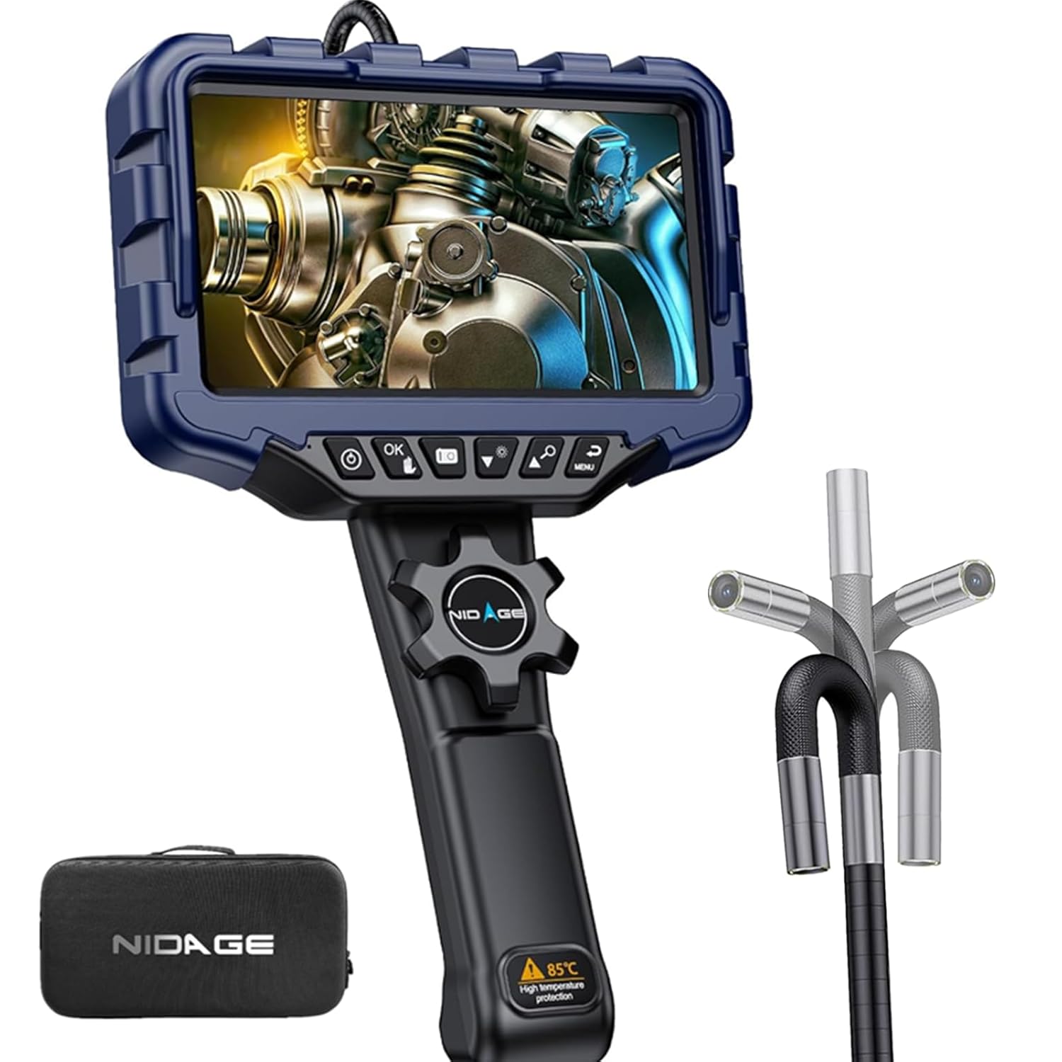 NIDAGE Two-Way Articulating Endoscope Camera with Light: 7'' IPS Borescope with Articulated Snake Head and 5.3FT Cable 1080P Waterproof Industrial Inspection Camera for Auto Mechanics Wall