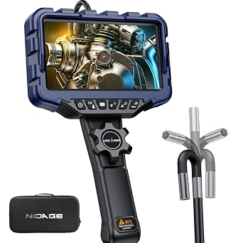 Two-Way Articulating Endoscope Camera with Light 7 IPS Borescope with Articulated Snake Head and 5.3FT Cable 1080P Waterproof Industrial Inspection Camera for Auto Mechanics Wall