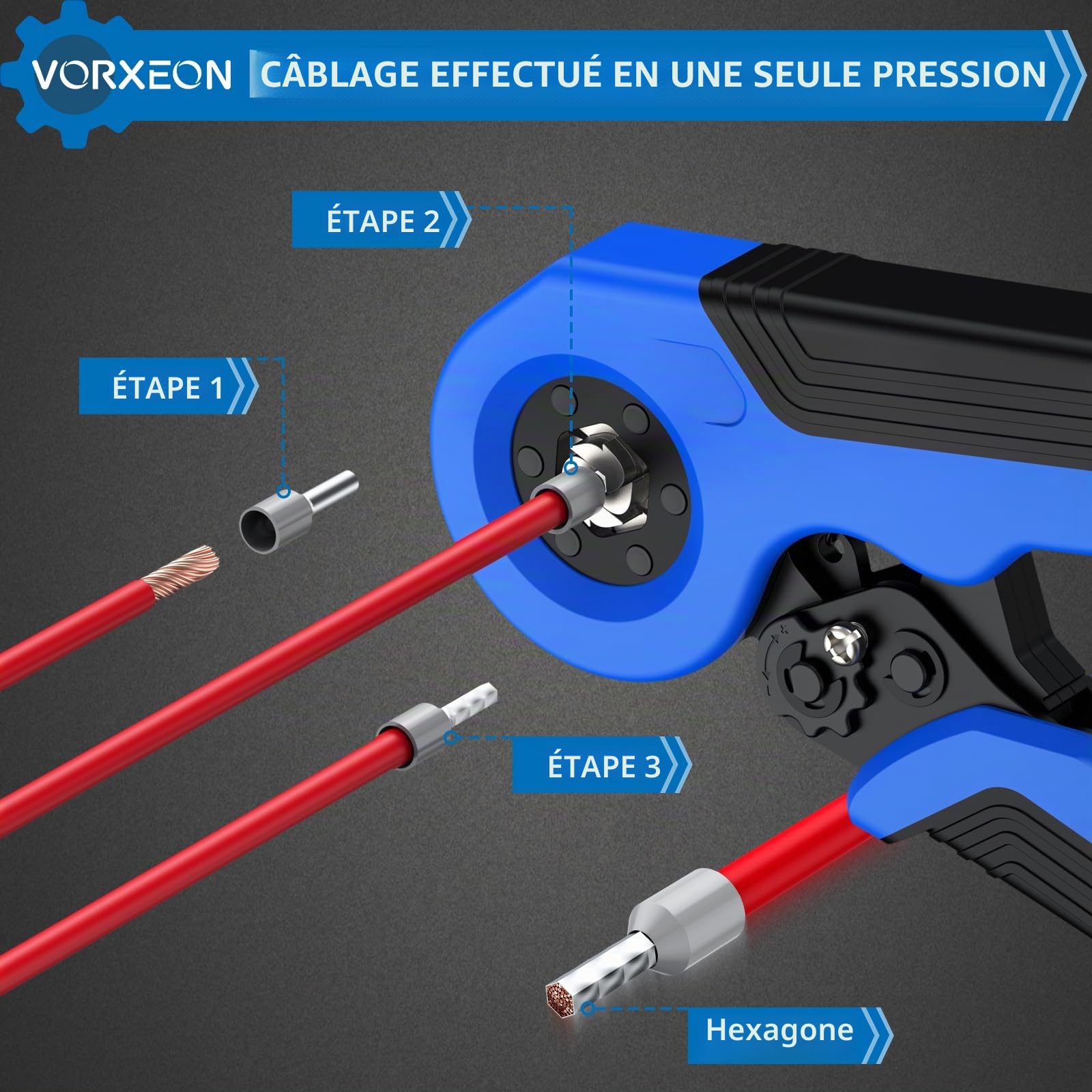 Cosses Electriques a Sertir Pince à Sertir Autoréglable à cliquet 0,5-10mm² | Caisse à Outils avec 1200 Connecteurs de Ferrule d'extrémité de fil pour Réparation électrique et Sertissage Câbles