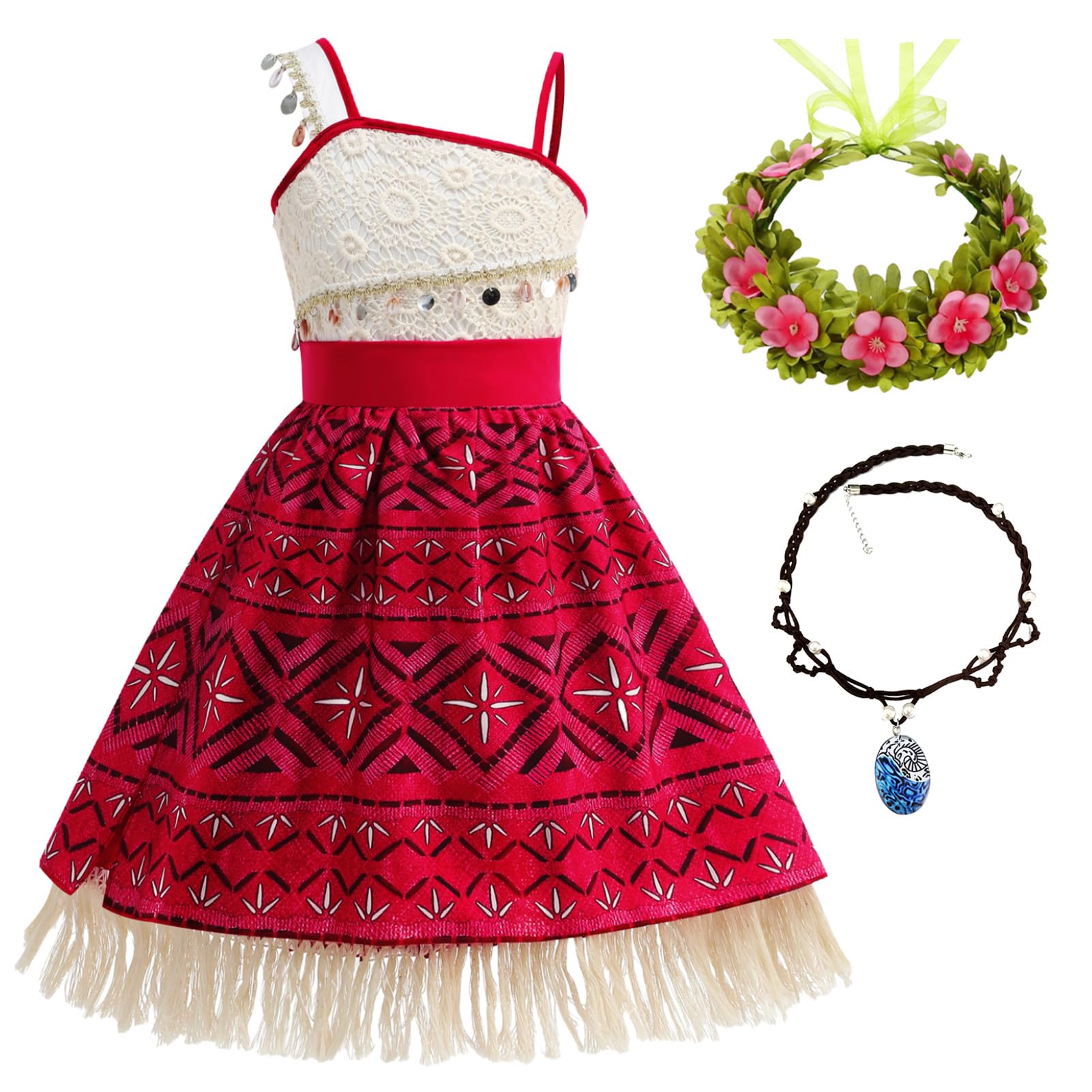 AmzManch Princess Costume for Girls,Ocean Adventure Princess Dress with Accessories,Kids Halloween Princess Dress Up