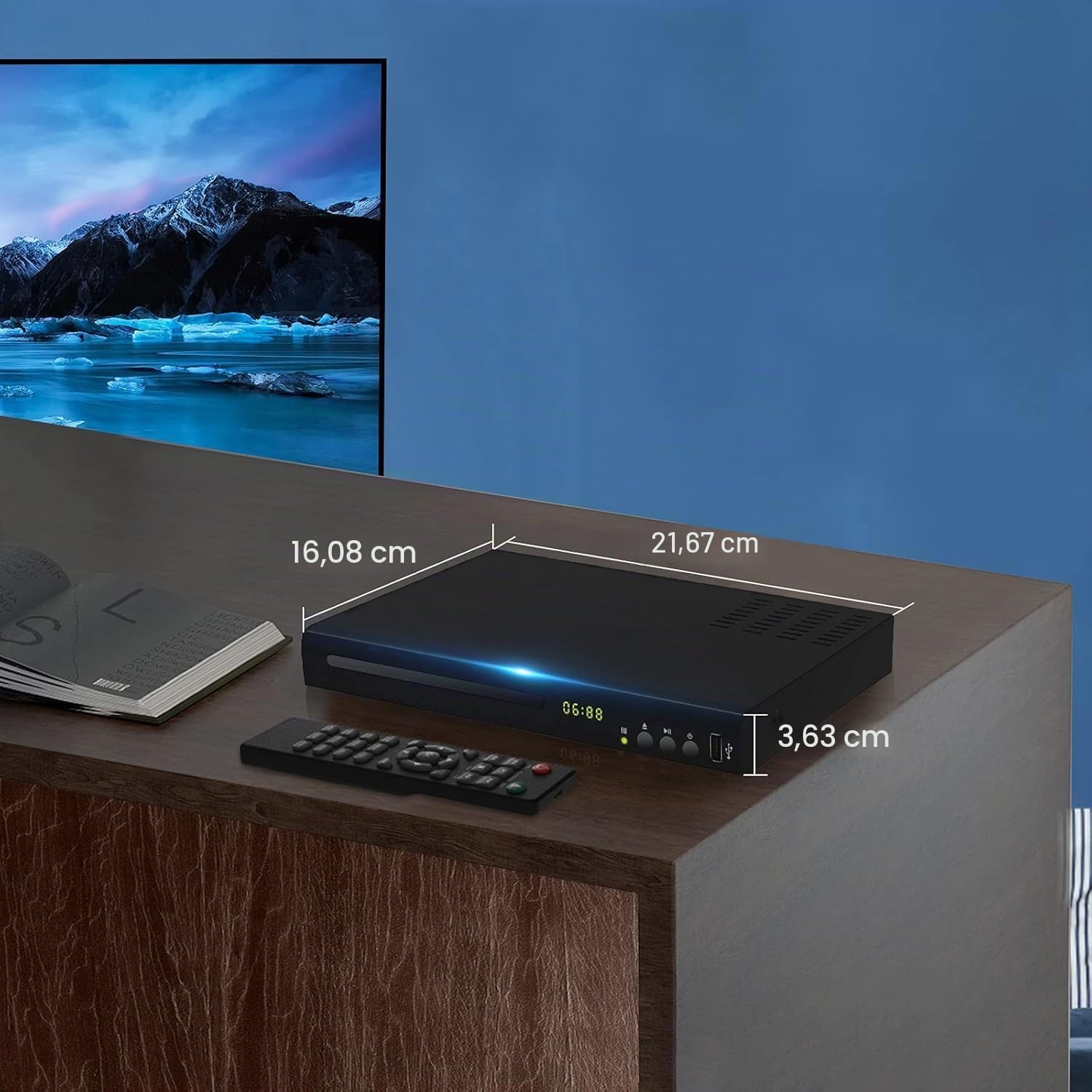 Lettore DVD Blu-Ray per TV, lettore dischi HD con cavi AV HDMI, Home Theater, lettore CD DVD integrato PAL NTSC con ingresso USB coassiale AV HDMI, supporto multi-regione, telecomando incluso