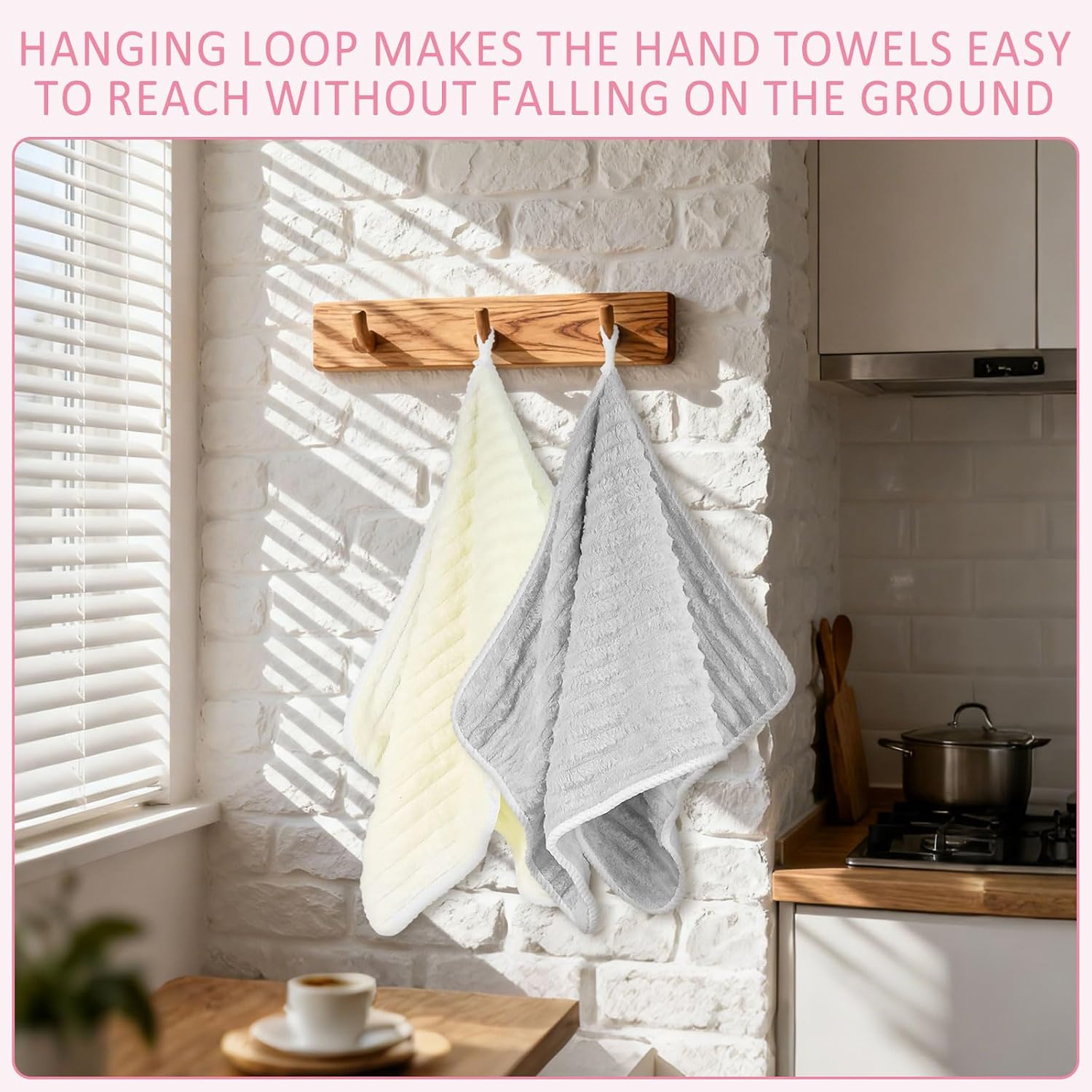 Hand Towels with Hanging Loop, 4 PCS Absorbent Small Hanging Towels for Bathroom and Kitchen (29.5” x 13.8”) - Image 5