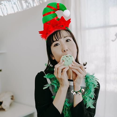 Miniatura 4 de Kuscul Juego de 4 piezas de disfraz de elfo de Navidad, diadema de elfo, campanas de muñeca, falda tutú para juegos de rol de Navidad, accesorios de