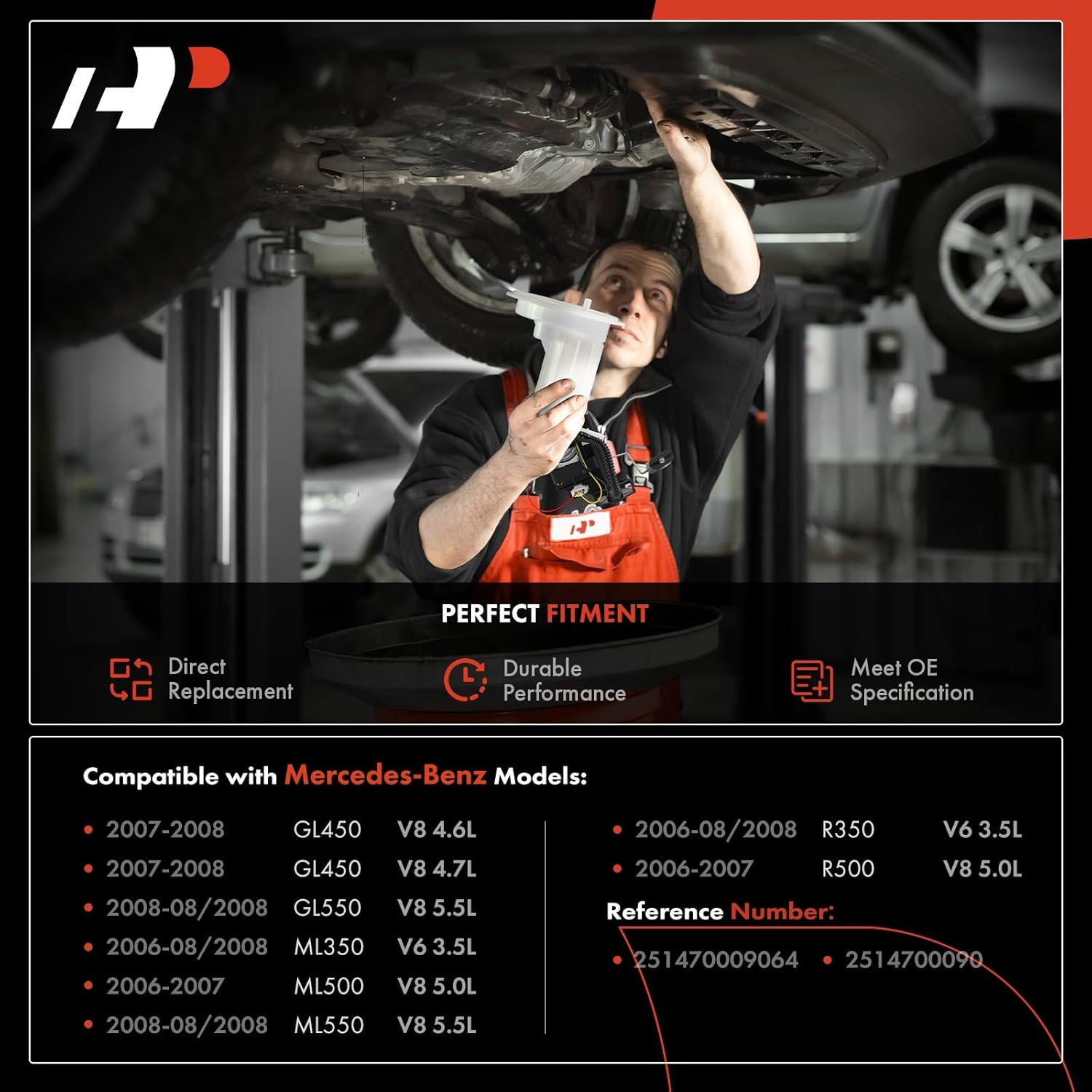 A-Premium Rear Fuel Filter Assembly with Sending Unit Compatible with Mercedes-Benz GL450, GL550, ML350, ML500, ML550, R350, R500, 2006 2007 2008, 4.6L 4.7L 5.5L, Left Side, Replace# 251470009064