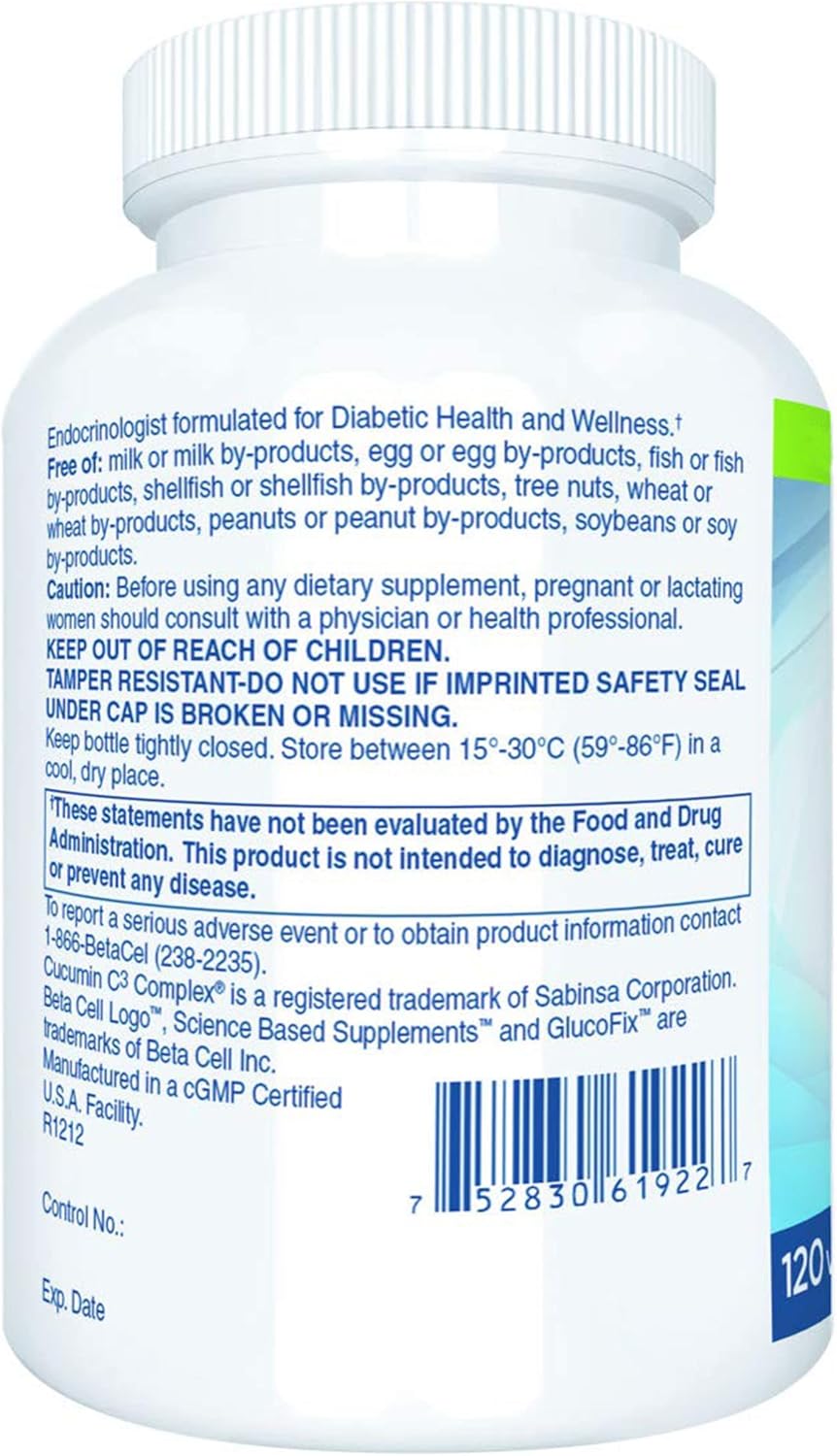 Glucofix Supplement - 120 Vege Caps- 6 Vital Nutrients for Reduced Glucose - Berberine, Cinnamon Pills for Glucose Support : Health & Household