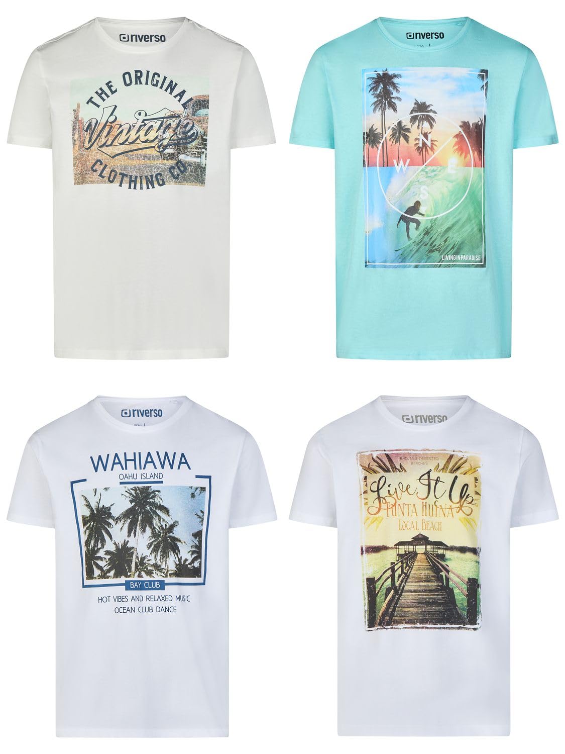 riverso RIVLukas Lot de 4 T-Shirt à Manches Courtes pour Homme Imprimé Animal S à 5XL - Multicolore - XXX-Large