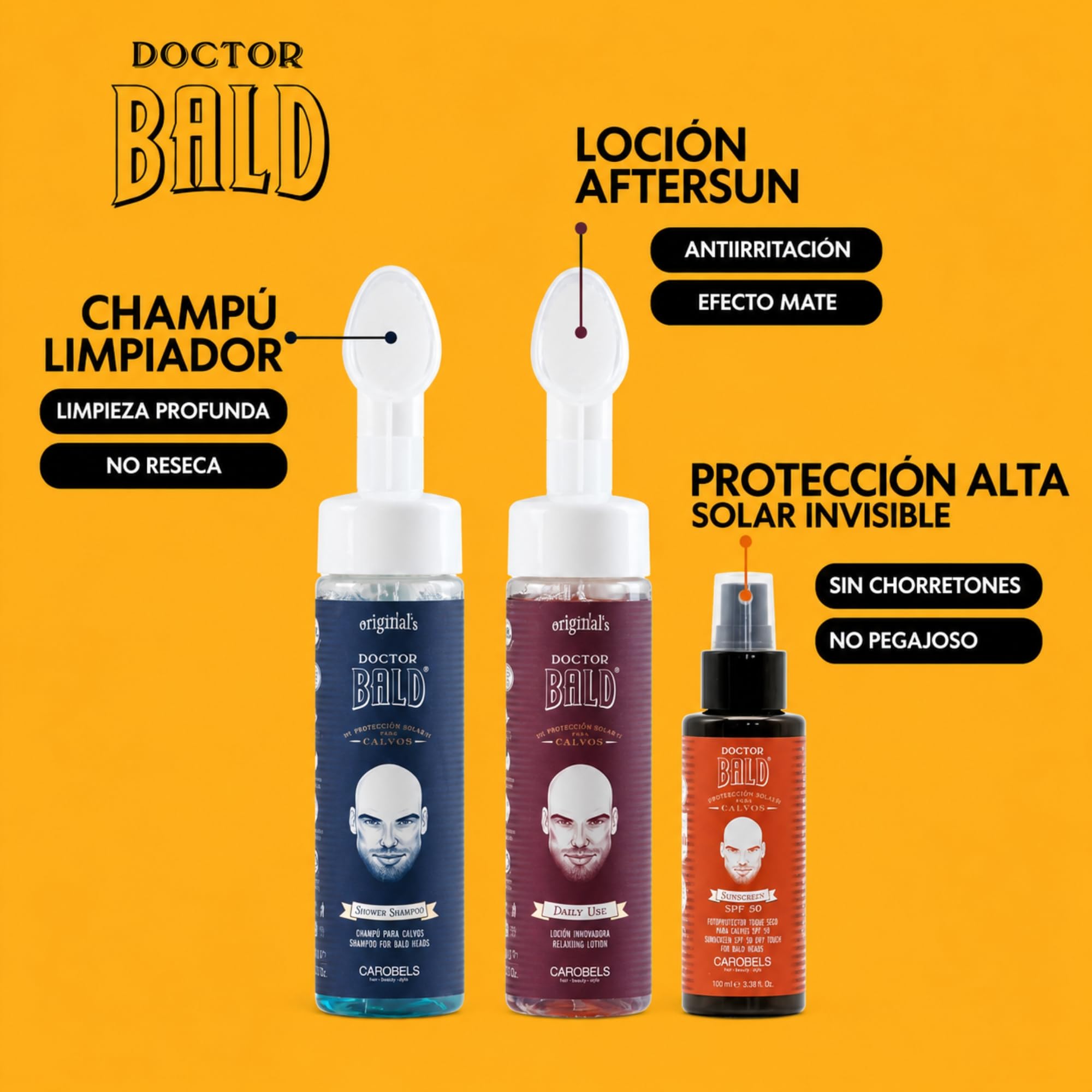Beardburys Doctor Bald Protector Solar Calvos Spray SPF 50, 100ml (Pack 2) | Protector Solar para Cuero Cabelludo Expuesto, Textura Seca, Rápida Absorción, Sin Grasa y Sin Brillo