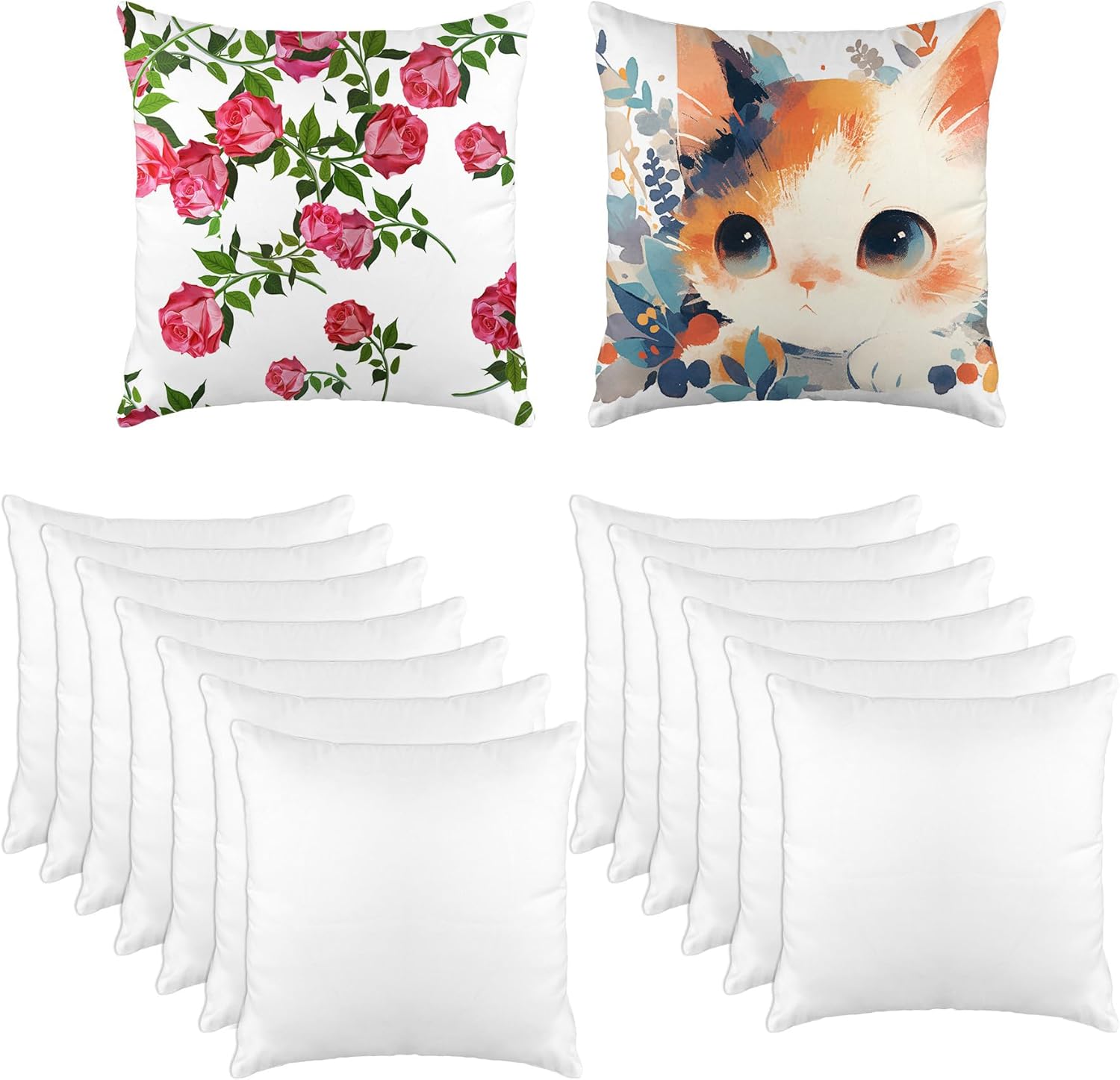 Framendino, 15 Pack Sublimation Blanks Pillow Cases 15.7x15.7 Inch White Cushion Covers with Invisible Zipper for DIY Heat Transfer