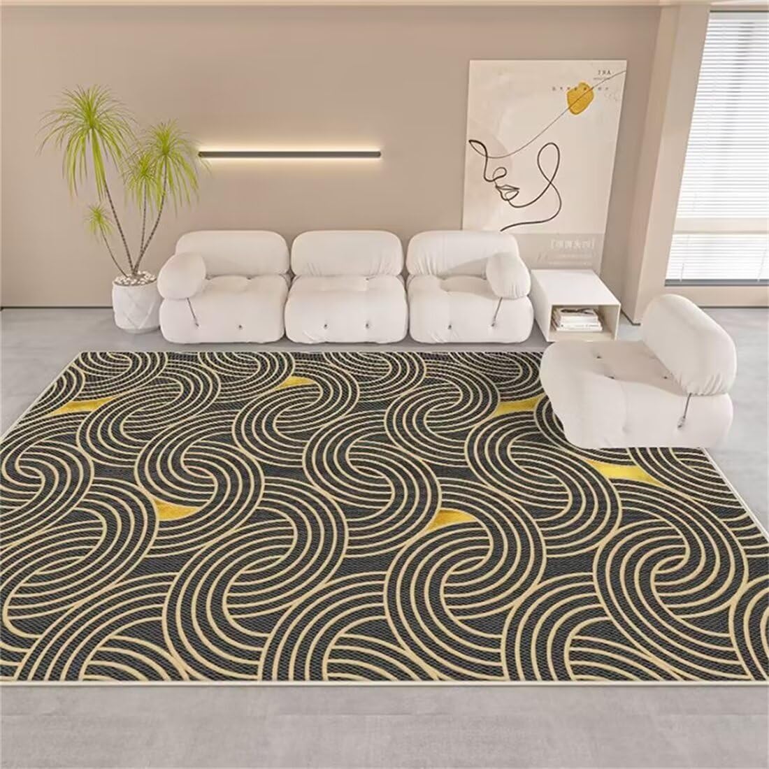 Tapis de salon gris-jaune 50x70cm insonorisant et durable pour chambre