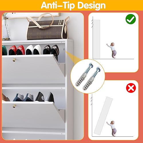 Miniatura 5 de Zapatero con 3 cajones abatibles, armario estrecho de almacenamiento de zapatos, organizador de zapatos de granja, organizador independiente con