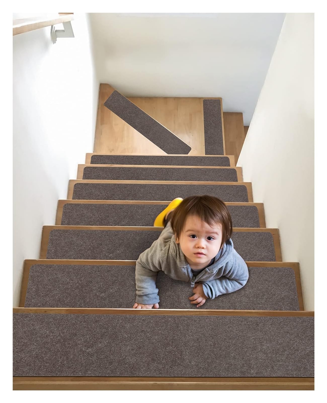 THE WHITE SHOP 14pcs 7.8"x30" Non-Slip Carpet Stair Tread Rugs Non-Skid Safe Mat Runner for Indoor Wooden & Tile Steps - Provide Protection - Easy Removal, Slip Resistant for Kids, Elders & Dogs
