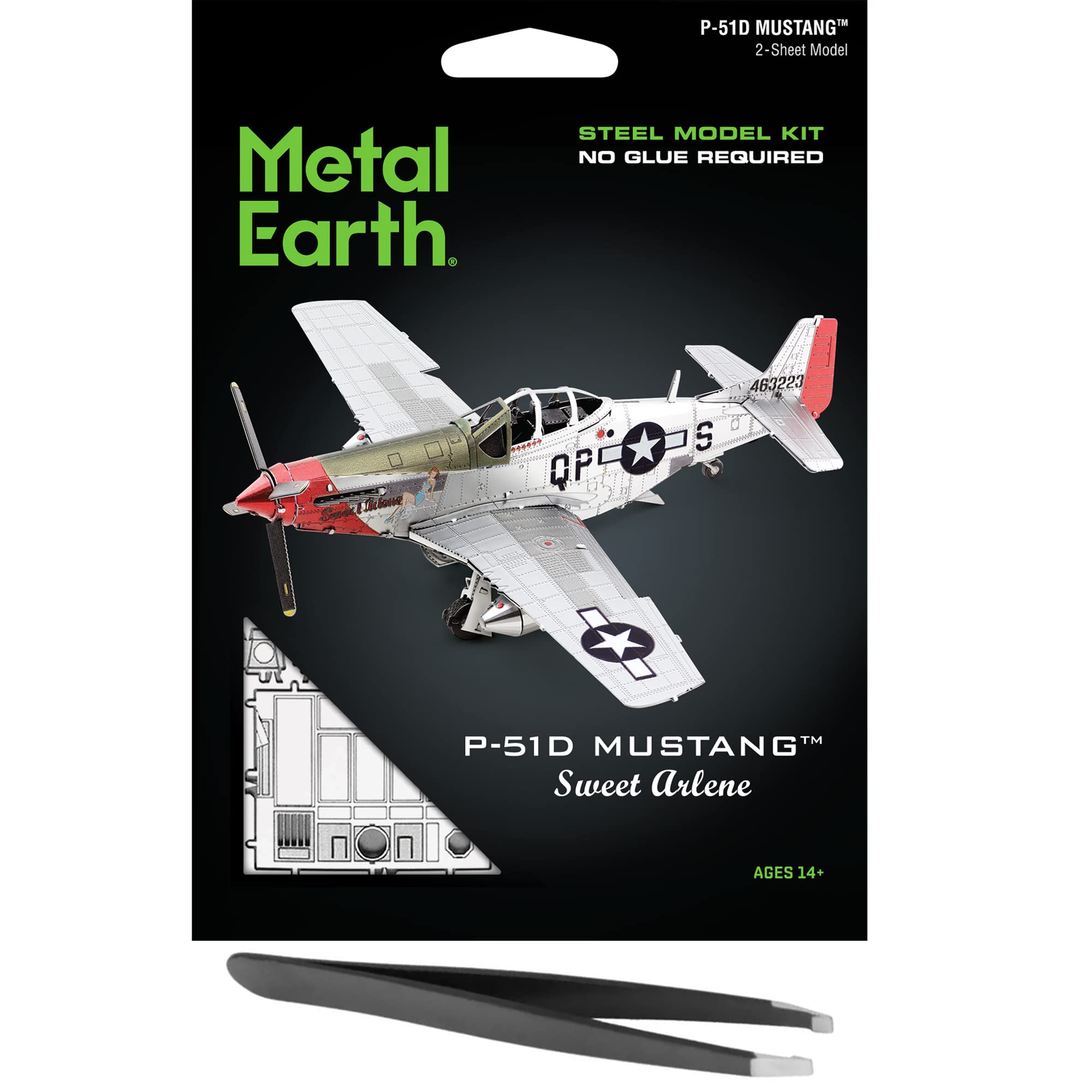 Metal EarthFascinations P-51D Mustang Sweet Arlene 3D Model Kit Bundle with Tweezers