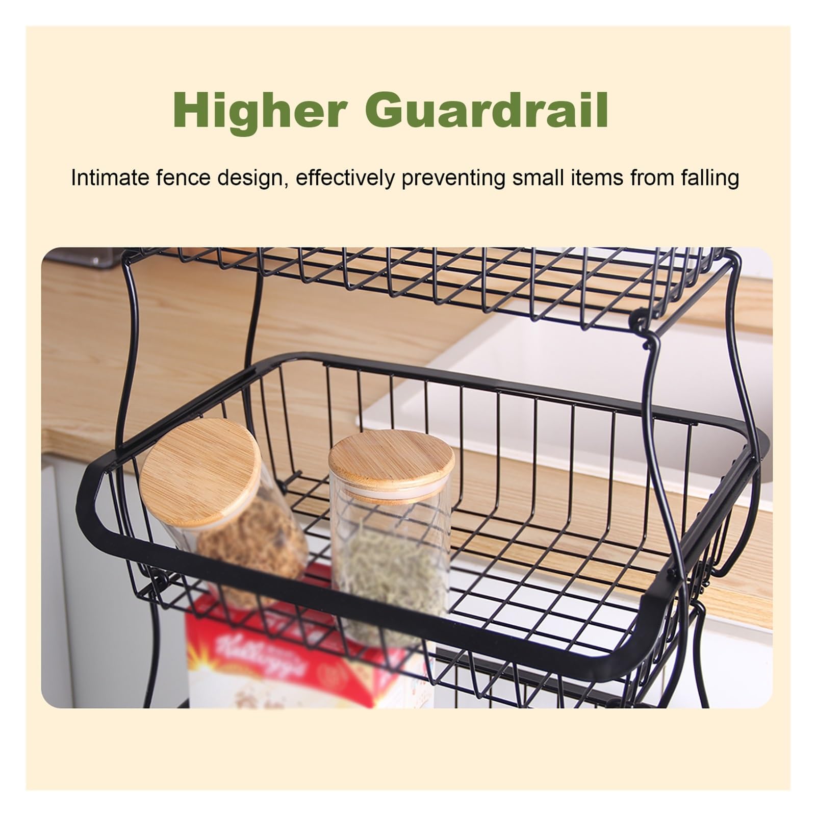 Estante para almacenar bocadillos, cesta para frutas y verduras de 5 niveles para cocina, organizador de alambre de metal apilable, soporte para bocadillos de dulces con ruedas, carrito organizador