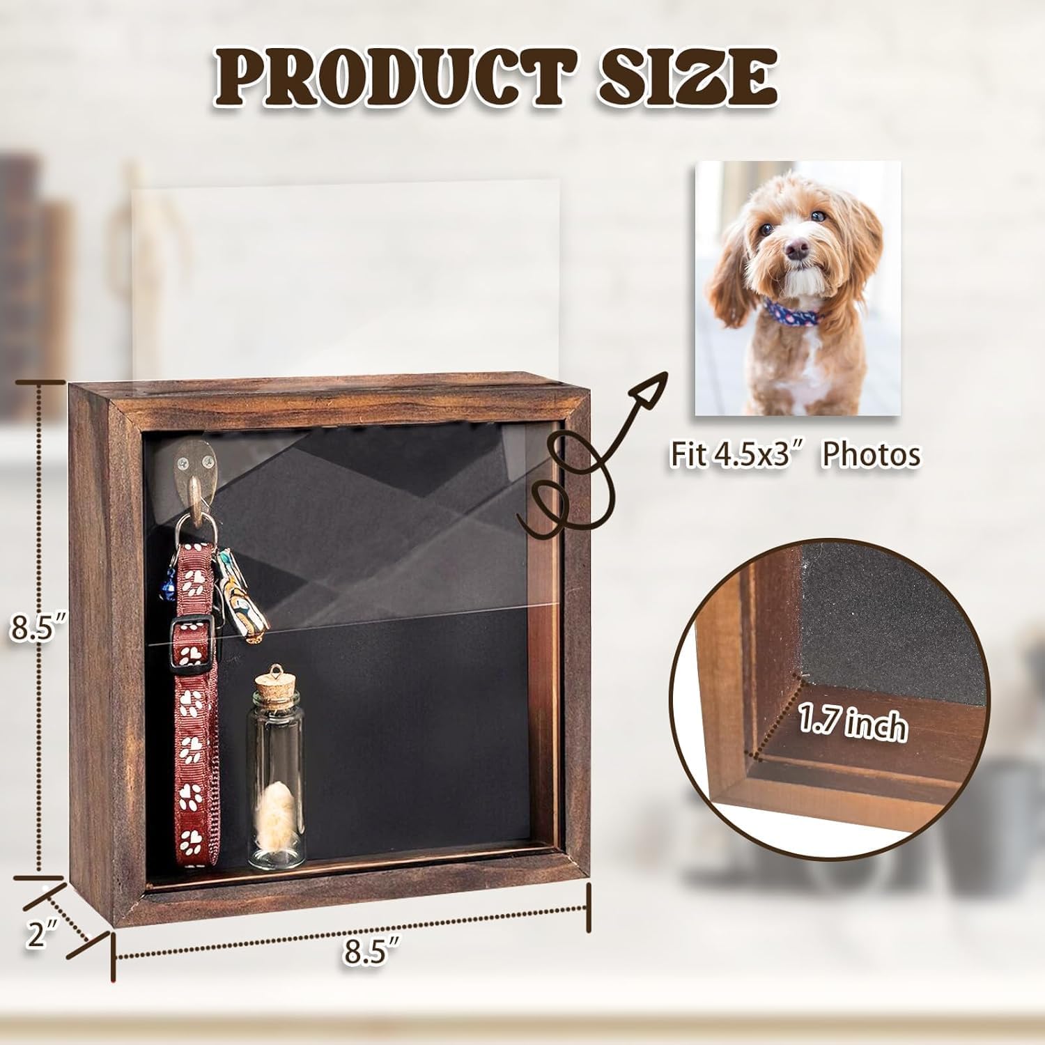 8.5'' Pet Memorial Shadow Box for Dogs,Dog Memorial Picture Frame Loss Pet Sympathy Gift Animal Remembrance Keepsake with Collar Holder Paw Print Kit Fur Jar for Tabletop Wall Hanging Customized-Dog