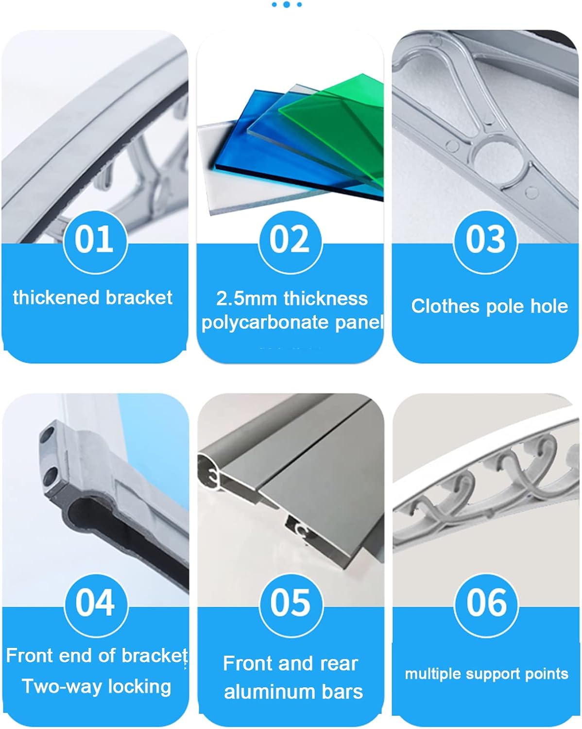 Blue Front Door Canopy,Arched Garden Canopy,Outdoor Porch Awning Uv Water Rain Resist,Window Awning,Roofing Canopies Awning Canopy,Polycarbonate Board Rain Cover (60x100cm/24 x39)