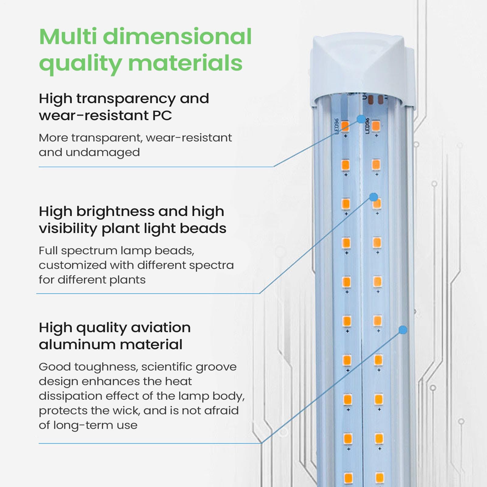 Luces Cultivo Interior Bombillas, Accesorios Jardinería Conectables | Luz LED De Cultivo De 60 Cm Con Espectro Solar Para Plántulas, Flores, Plantas De Interior, Hidroponía E Invernader