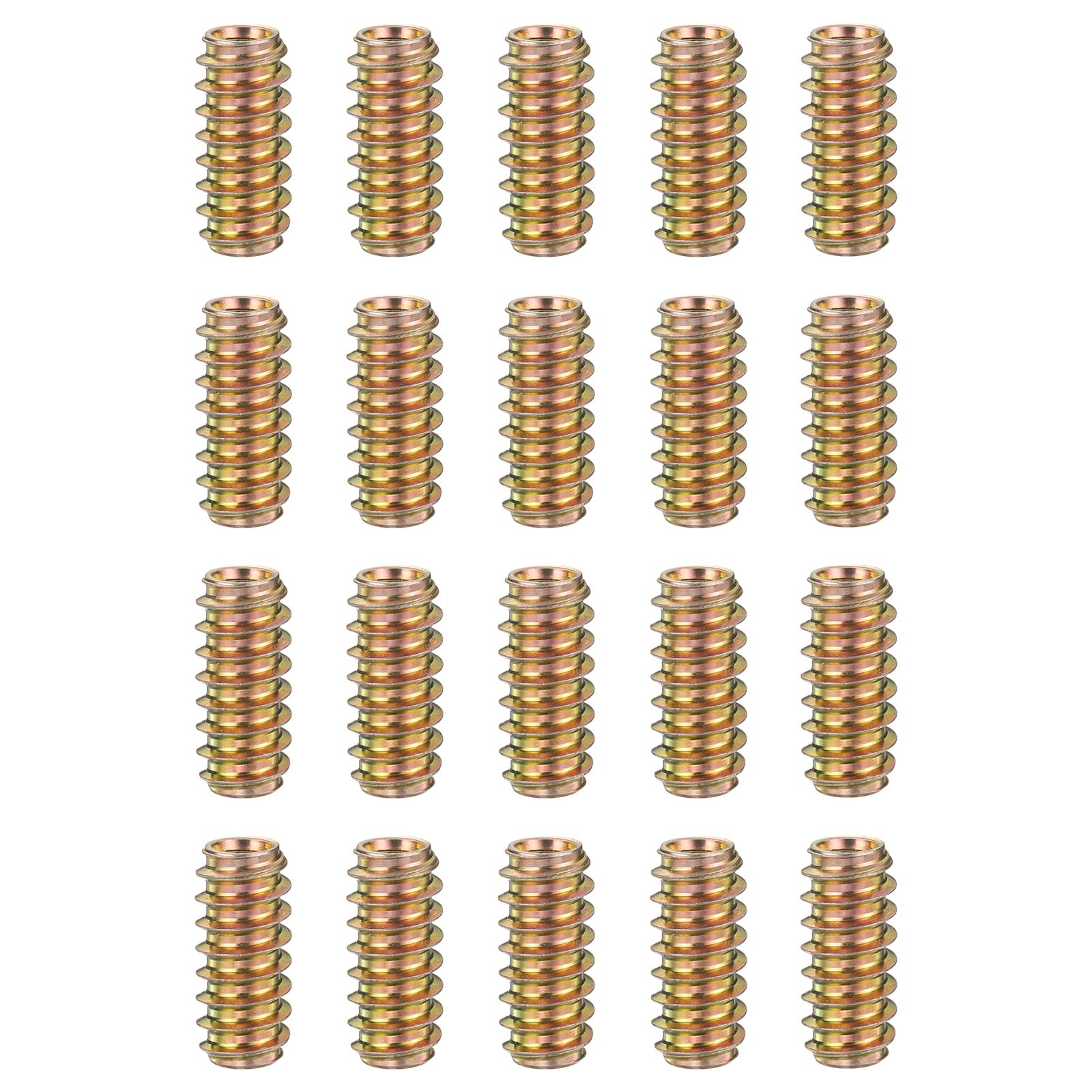 PATIKIL 20pcs Straight Nuts Hex Drive Threaded Inserts for Wood, M6 x 25mm Q235 Carbon Steel Threaded Insert Furniture Screw Nuts for Wood Tools Flush Bolt Headless Hardware Nuts