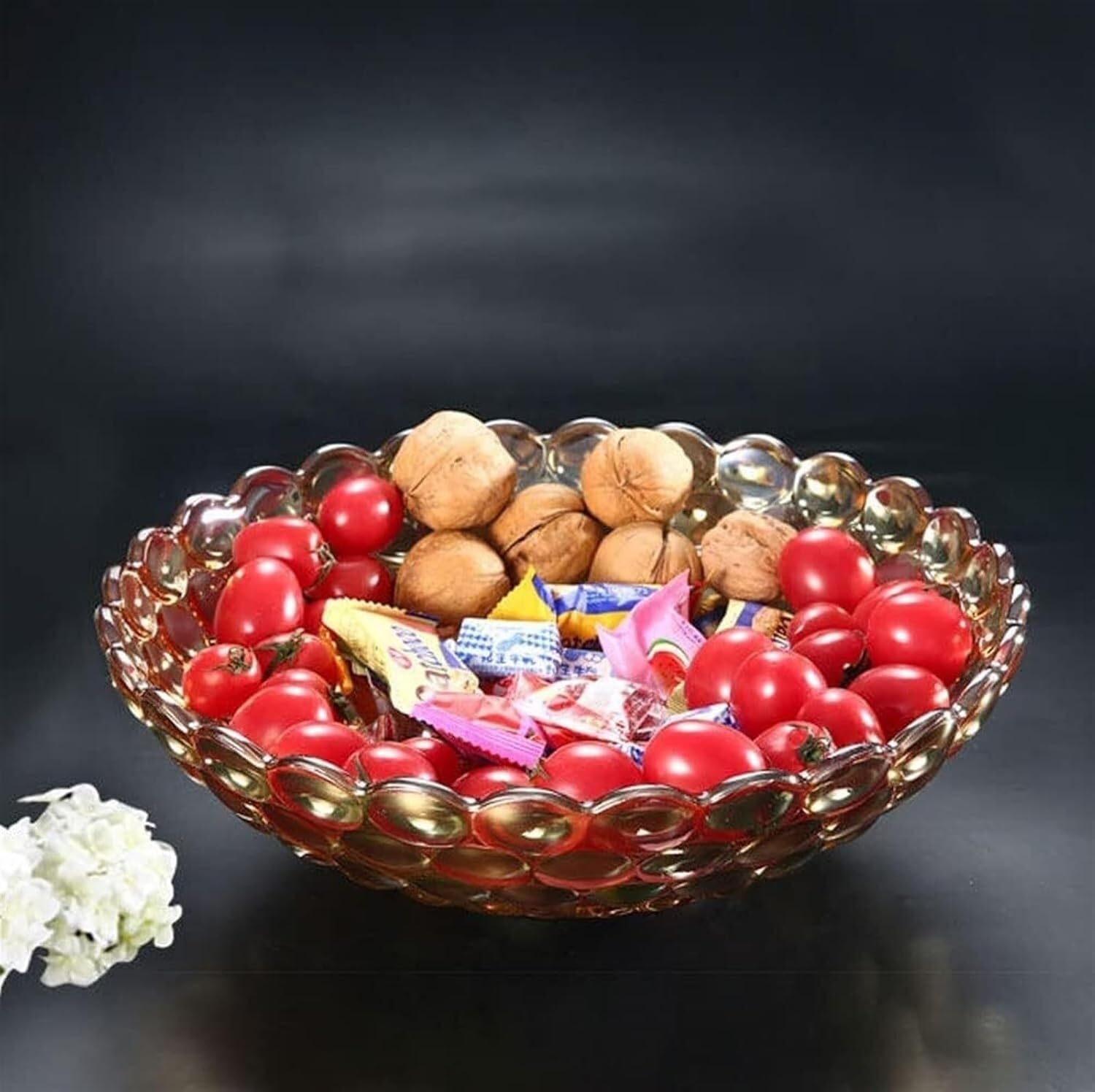 Handcrafted Fruit Bowl Multi-functional Fruit Basket Glass Bead Design Bowl Fruit Basket Creative Crystal Glass Bead Dot Fruit Bowl For Kitchen Decoration
