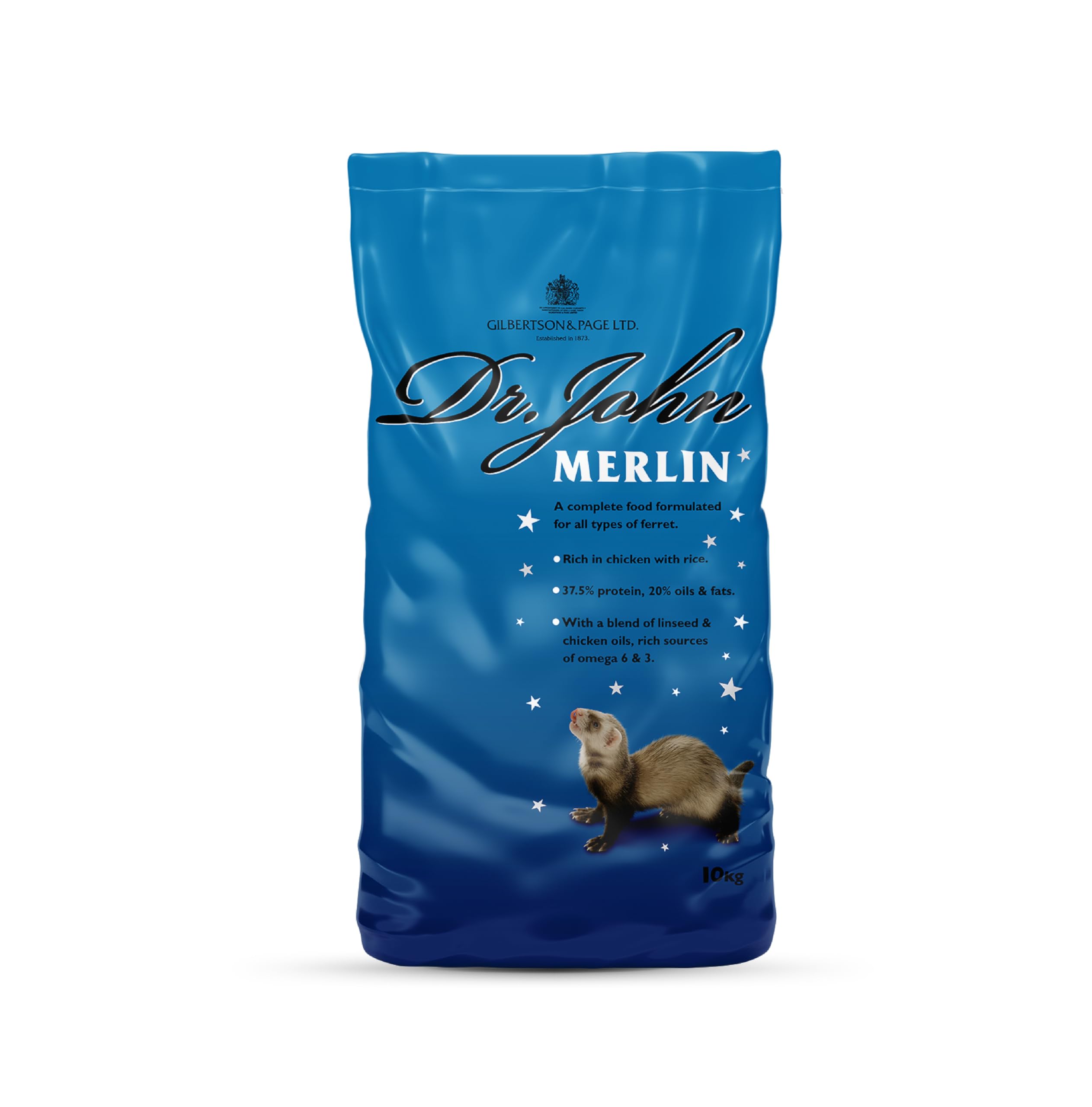 Dr John Merlin Complete Chicken and Rice Ferret Food 10kg - Complete Nutrition for Ferrets with Omega-6 and 3
