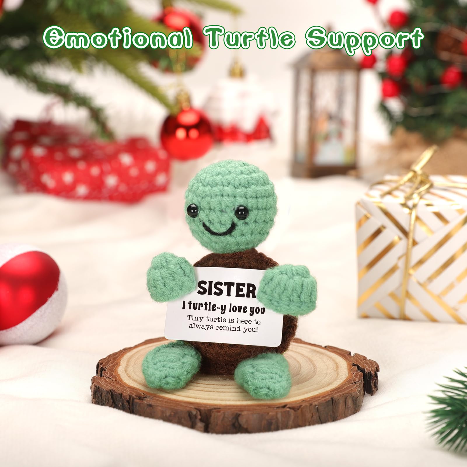 4THFARMES Mini Funny Turtle Sister Gifts Birthday Easter Mothers Day, Soul Sister Friend Gifts for Women Girls Presents, I Love You Small Cute Stuff Things, Handmade Emotional Positive Crochet Turtle