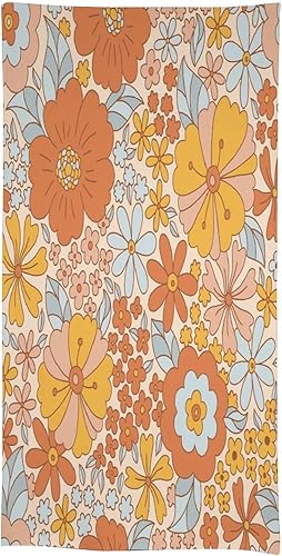 Miniatura 538 de Mantel floral hippie, diseño retro de los años 70, naranja, rosa, azul, floral, bohemio, estampado estético de margaritas, para fiesta, picnic